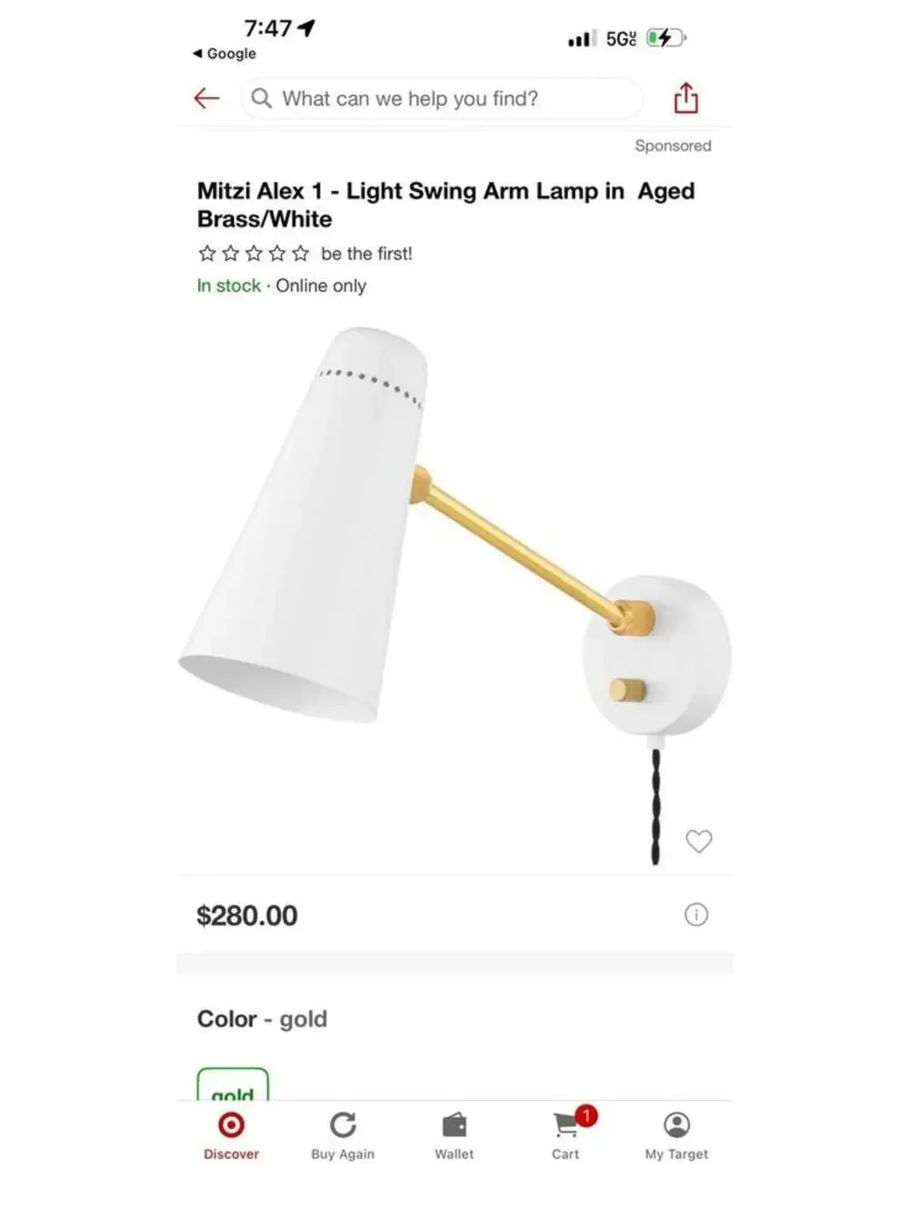 Mitzi Alex Swing Arm Wall Lamp Aged Brass White Modern Sconce Light